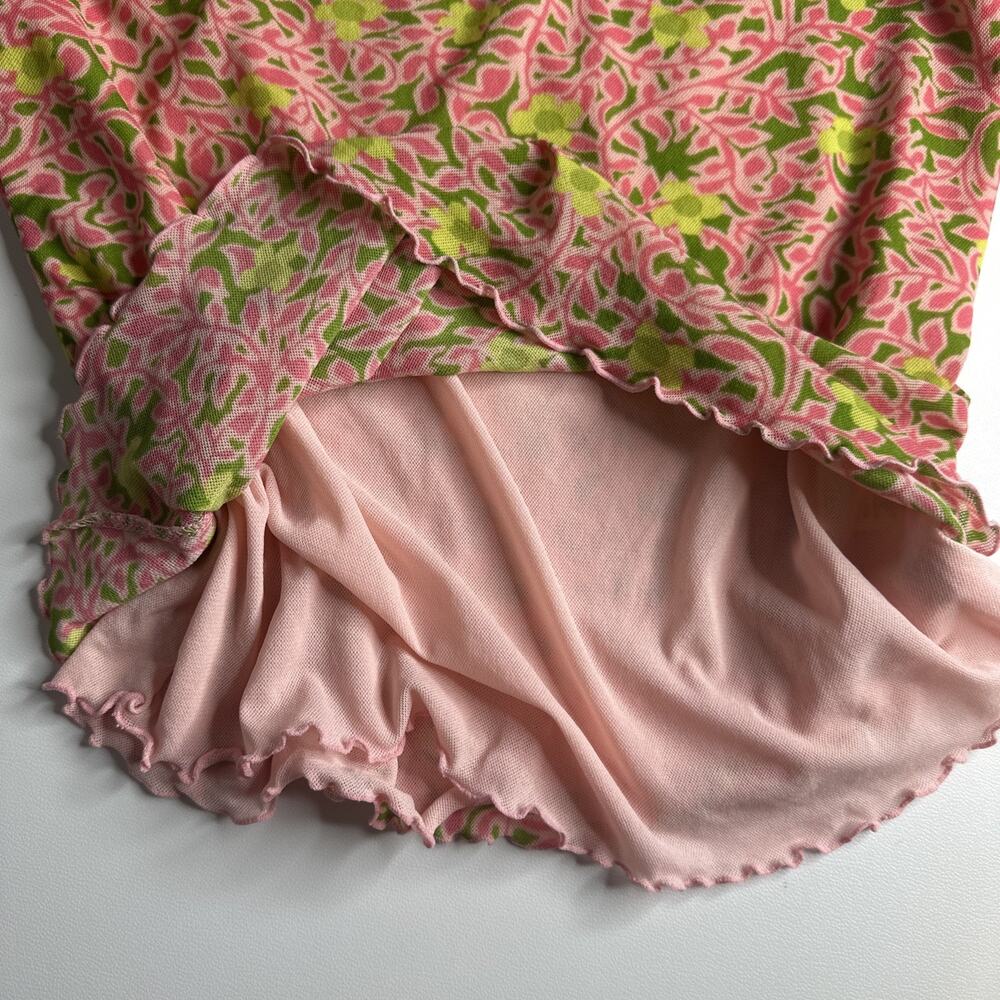 Sigrid Olsen Pink Green Mesh Size Pp Top Retro Fl… - image 7